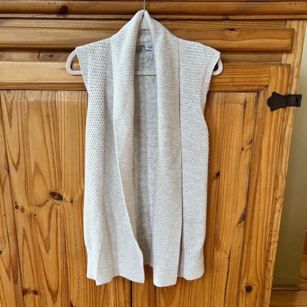 Gap Cardigan Shawl Sweater Vest 100%‎ Cotton Open Front Oatmeal Size Small